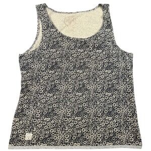Native Youth Navy Cream Floral Daisy Print Tank Top Scoop Neck Chest Pocket XL
